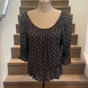 Democracy Black Floral Scoop Neck Blouse